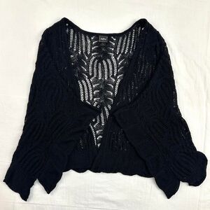 Daytrip Black Bat Wing Flowy Drapey Loose Open Knit Cardigan Botanical One‎ Sz